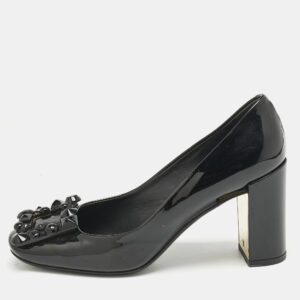 Louis Vuitton Black Patent Leather Block Heel Pumps Size 36