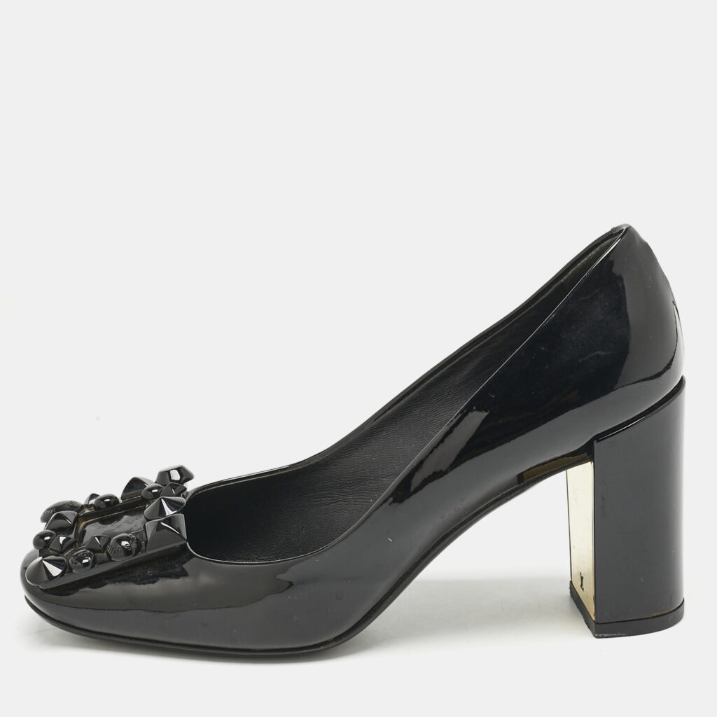 luxury-women-louis-vuitton-used-shoes-p1161163-009 Louis Vuitton Black Patent Leather Block Heel Pumps Size 36