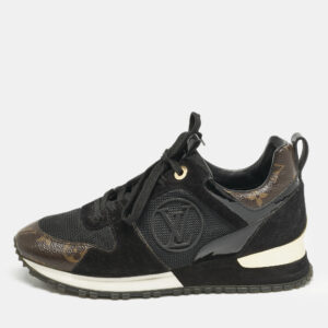 louis vuitton black suede, mesh and monogram canvas run away sneakers size 36