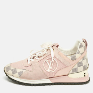 Louis Vuitton Peach Pink/White Suede, Mesh and Damier Azur Canvas Run Away Sneakers Size 38