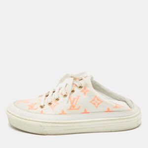 Louis Vuitton White/Orange Mesh and Leather Stellar Sneaker Mules Size 36.5
