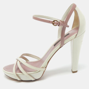 Louis Vuitton Cream/Beige Patent Ankle Strap Sandals Size 36