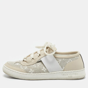 Louis Vuitton Beige Monogram Denim and Leather Lous Sneakers Size 38.5