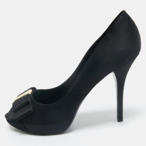 Louis Vuitton Black Satin Peep Toe Platform Pumps Size 40.5