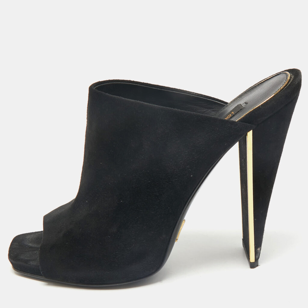 luxury-women-louis-vuitton-used-shoes-p1165116-001.jpg Louis Vuitton Black Suede Block Heel Mules Size 38