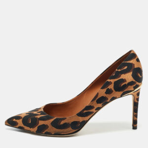 Louis Vuitton Brown Leopard Print Fabric Eyeline Pointed Toe Pumps Size 38.5