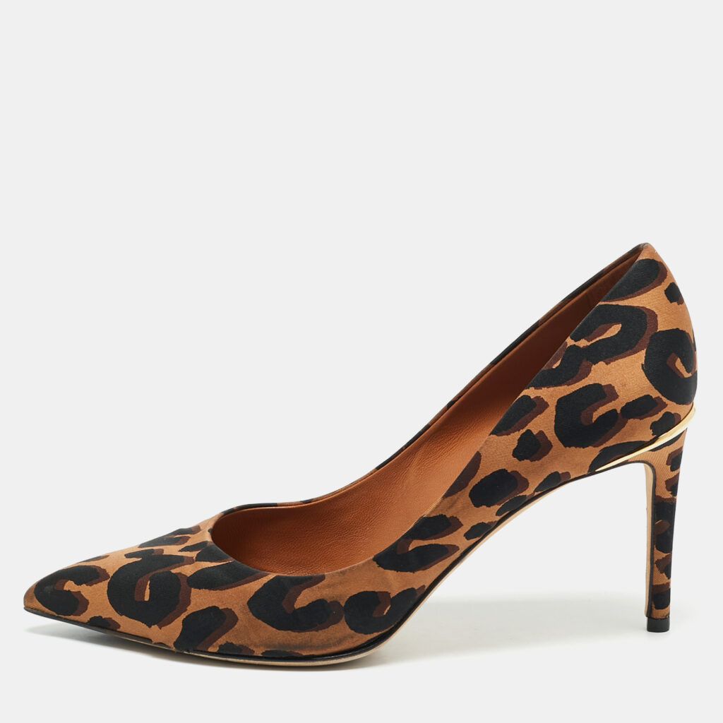 luxury-women-louis-vuitton-used-shoes-p1166398-001 Louis Vuitton Brown Leopard Print Fabric Eyeline Pointed Toe Pumps Size 38.5