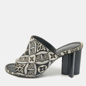 louis vuitton navy blue denim silhouette mules size 35