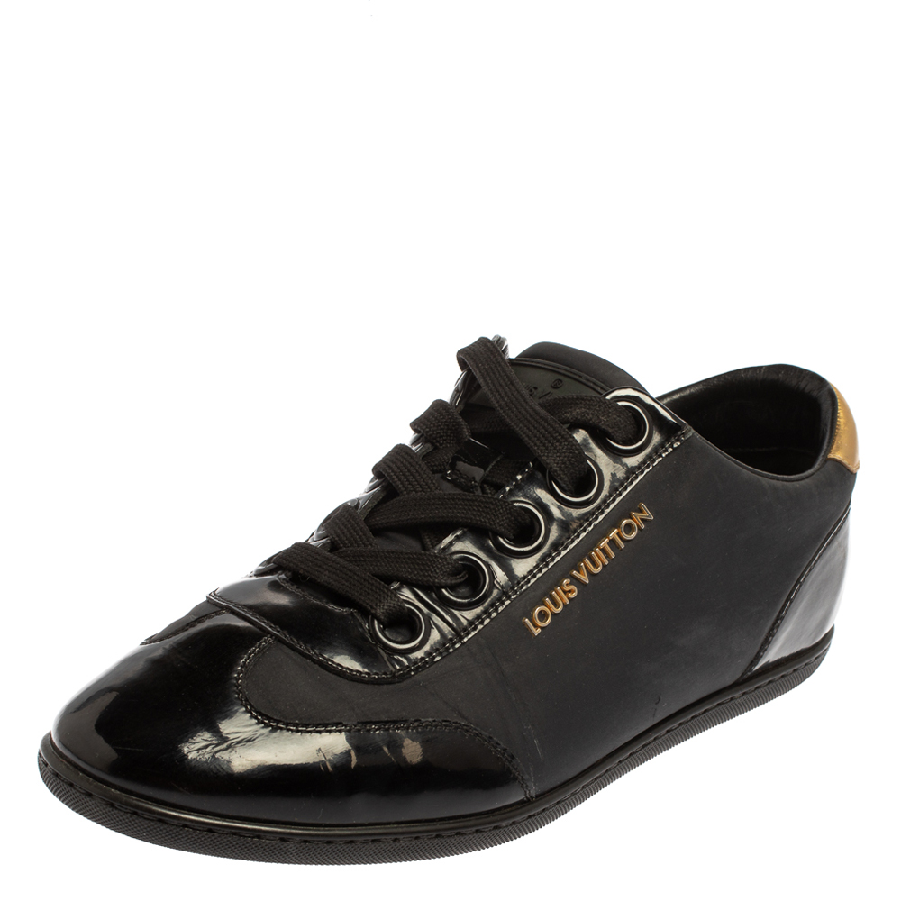 luxury-women-louis-vuitton-used-shoes-p433876-001 Louis Vuitton Black/Gold Nylon And Leather Low Top Sneakers Size 36.5