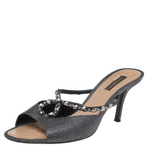Louis Vuitton Black Leather Embellished Slide Sandals Size 39