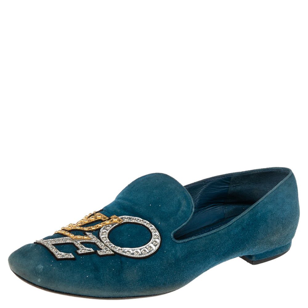 luxury-women-louis-vuitton-used-shoes-p509312-006-2 Louis Vuitton Blue Suede Love Slip On Loafers Size 37.5