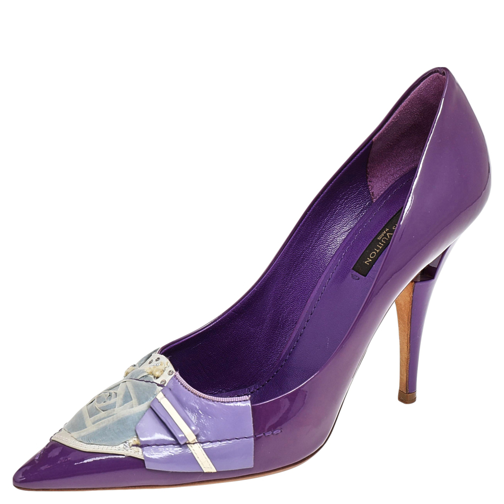 luxury-women-louis-vuitton-used-shoes-p526062-006-2 Louis Vuitton Purple Patent Riviera Pumps Size 39.5