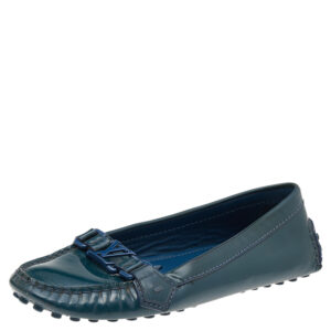 Louis Vuitton Blue Patent Leather Oxford Loafers Size 38
