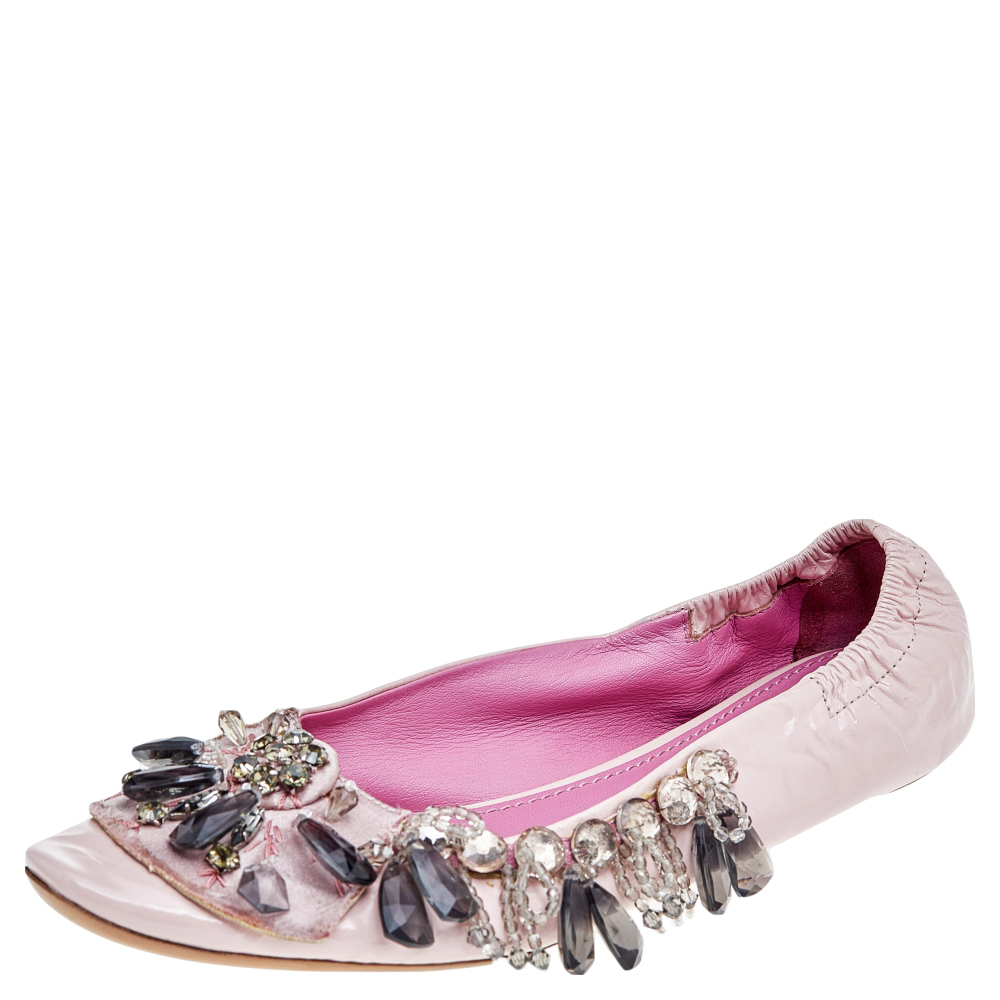 luxury-women-louis-vuitton-used-shoes-p562326-005-1 Louis Vuitton Pink Leather Embellished Ballet Flats Size 37.5