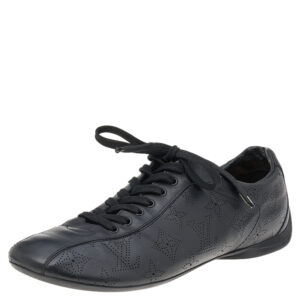 Louis Vuitton Black Monogram Perforated Leather Low Top Sneakers Size 38.5