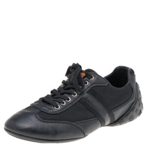 Louis Vuitton Black Leather And Nylon Low Top Sneakers Size 38.5
