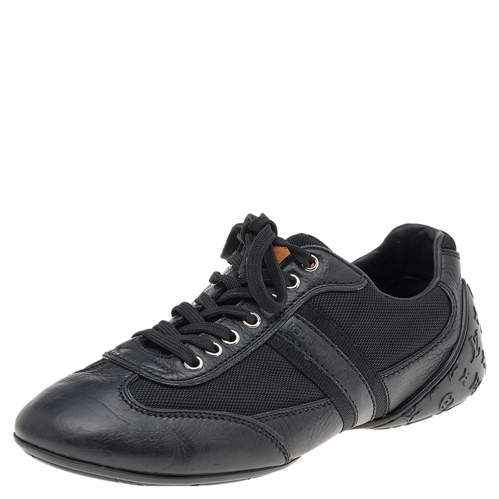 luxury-women-louis-vuitton-used-shoes-p569364-009-2 Louis Vuitton Black Leather And Nylon Low Top Sneakers Size 38.5