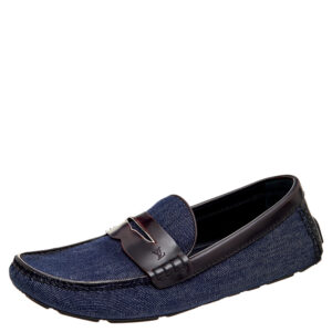 Louis Vuitton Blue/Brown Denim And Leather Slip On Penny Loafers Size 37