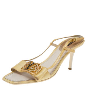 Louis Vuitton Yellow Patent Leather Logo Slingback Sandals Size 38