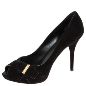 Louis Vuitton Black Suede Crisscross Peep-Toe Pumps Size 39