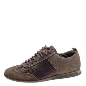 Louis Vuitton Brown Suede And Monogram Satin Low Top Sneakers Size 37.5