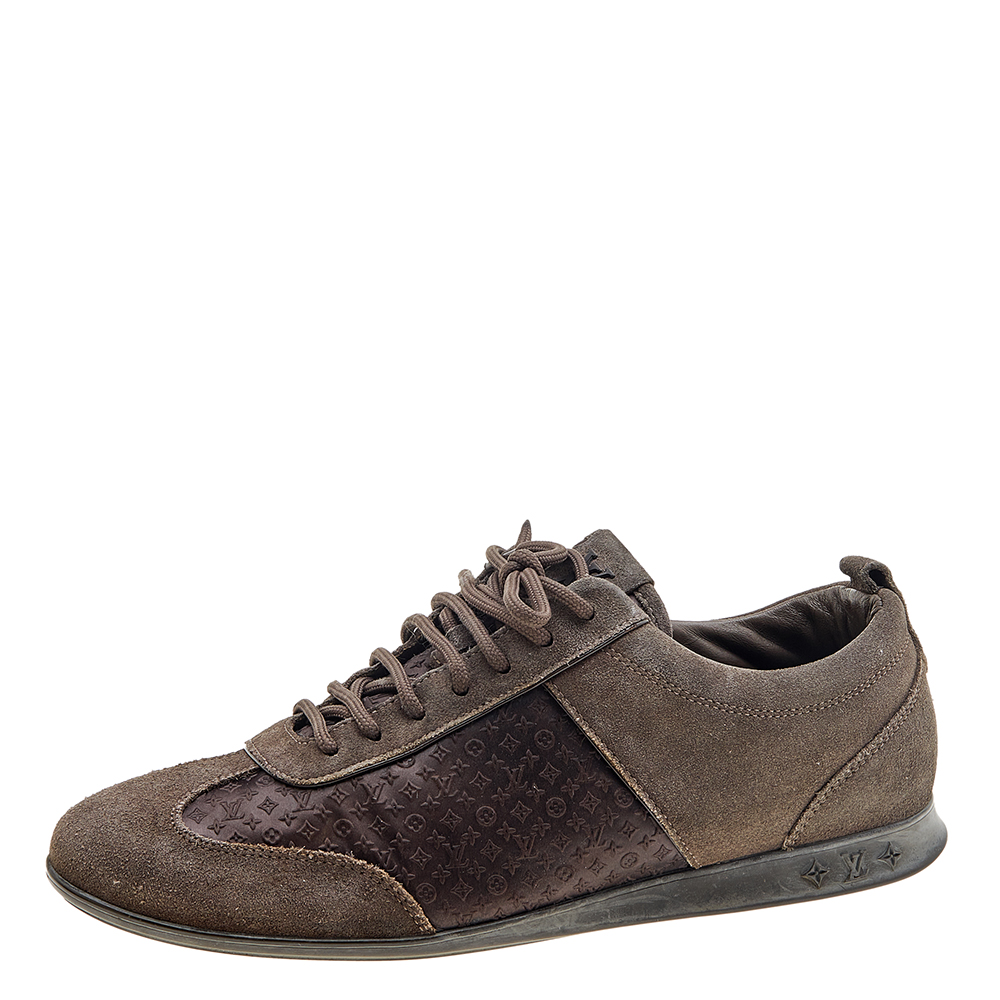 luxury-women-louis-vuitton-used-shoes-p611156-006-1 Louis Vuitton Brown Suede And Monogram Satin Low Top Sneakers Size 37.5