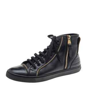 Louis Vuitton Black Leather Zip Detail High Top Sneakers Size 36.5