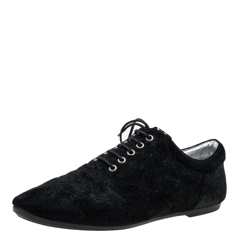 luxury-women-louis-vuitton-used-shoes-p619122-1649273317-006 Louis Vuitton Black/Silver Glitter Suede Lace Up Oxfords Size 39