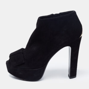 Louis Vuitton Black Suede Bow Peep Toe Ankle Booties Size 36.5