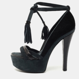 Louis Vuitton Black /Grey Leather and Suede Platform Sandals Size 38