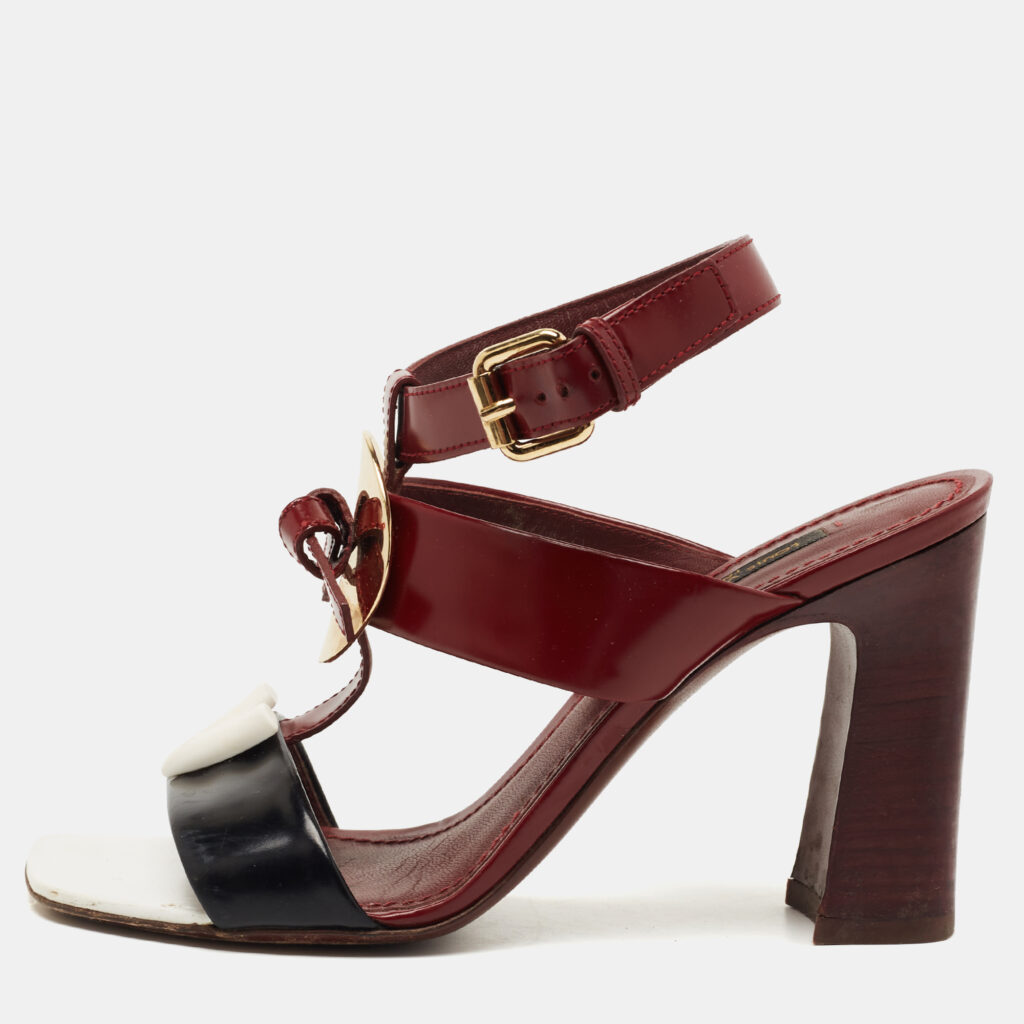luxury-women-louis-vuitton-used-shoes-p761569-007 Louis Vuitton Tricolor Leather Ankle Strap Sandals Size 36.5