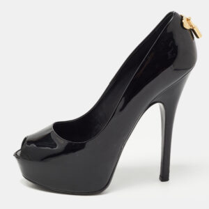 Louis Vuitton Black Patent Leather Oh Really! Platform Peep Toe Pumps Size 39.5