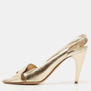 Louis Vuitton Gold Leather Slingback Sandals Size 36.5