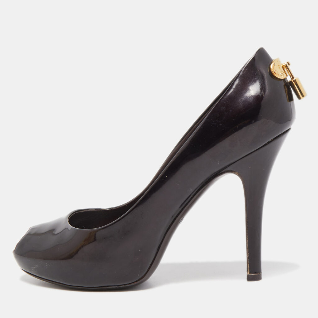 luxury-women-louis-vuitton-used-shoes-p808205-001 Louis Vuitton Dark Burgundy Patent Leather Oh Really! Pumps Size 36