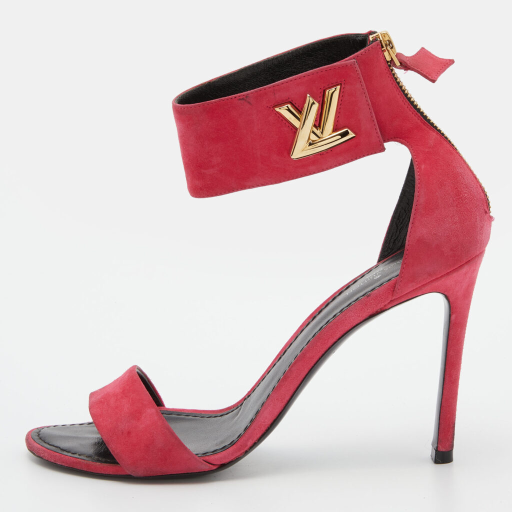 Louis Vuitton Pink Suede Twist Sandals Size 38.5