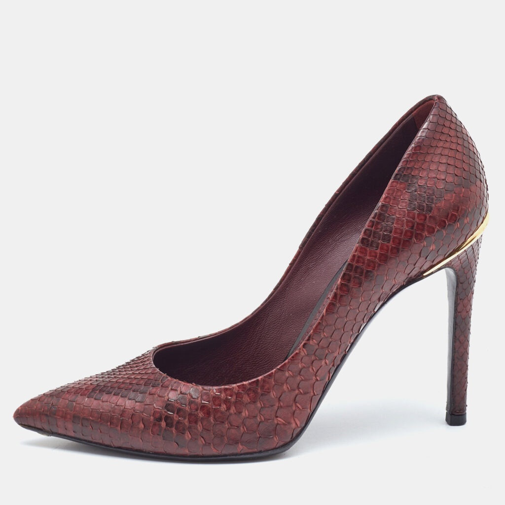 luxury-women-louis-vuitton-used-shoes-p832294-010 Louis Vuitton Burgundy Python Leather Slip On Pumps Size 34.5