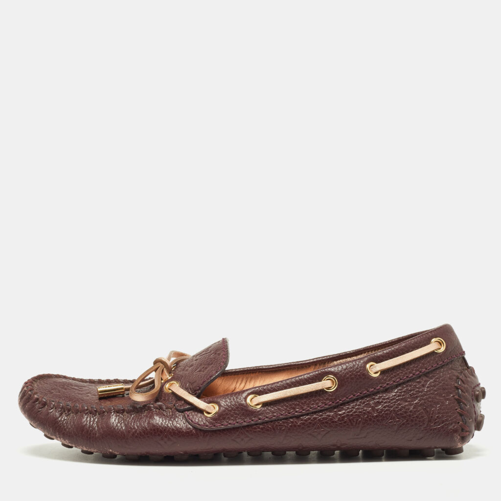 luxury-women-louis-vuitton-used-shoes-p832774-011 Louis Vuitton Burgundy Monogram Leather Gloria Loafers Size 37.5