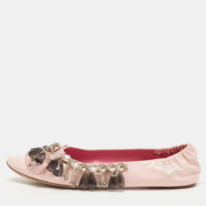 Louis Vuitton Pink Leather Embellished Ballet Flats Size 39.5