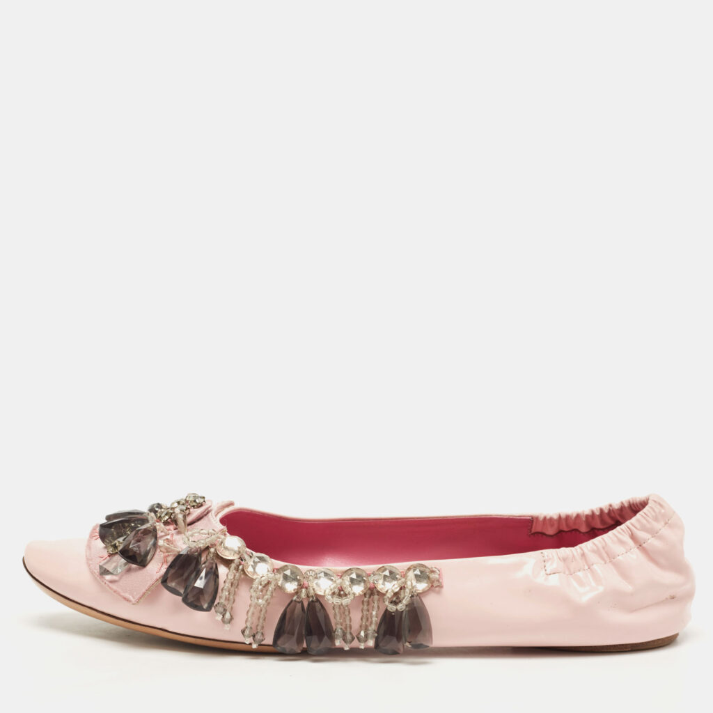luxury-women-louis-vuitton-used-shoes-p836672-010 Louis Vuitton Pink Leather Embellished Ballet Flats Size 39.5