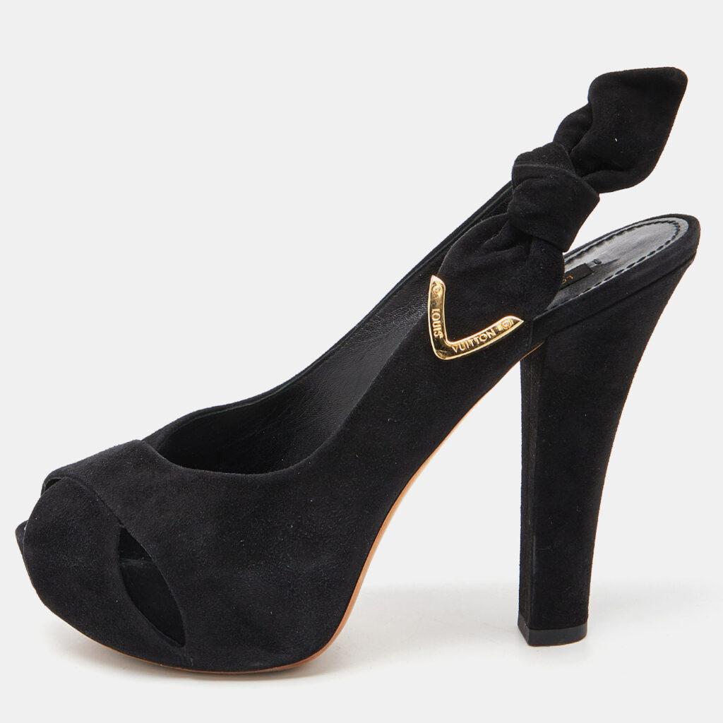 Louis Vuitton Black Suede Tonka Slingback Sandals Size 36.5