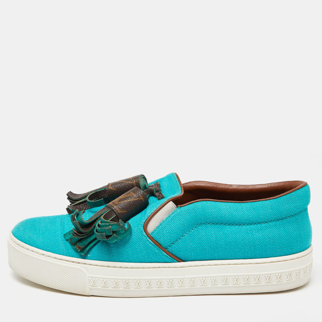 luxury-women-louis-vuitton-used-shoes-p865127-008 Louis Vuitton Green/Brown Monogram Canvas Destination Sneakers Size 37