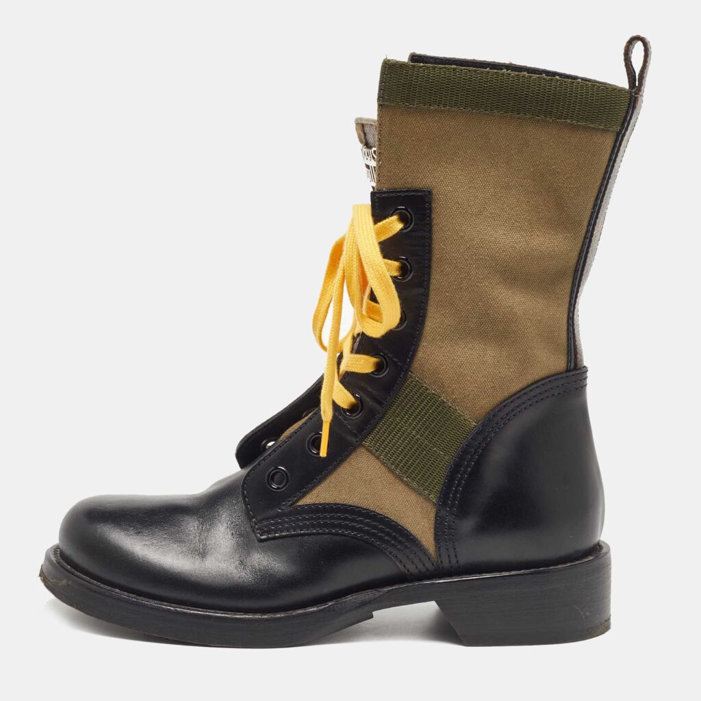 Louis Vuitton Green/Black Canvas and Leather Midcalf Boots Size 38.5