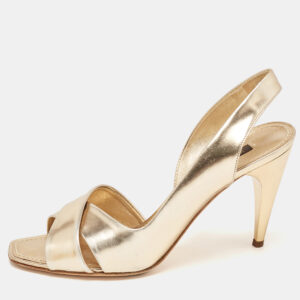 Louis Vuitton Gold Leather Slingback Sandals Size 36.5