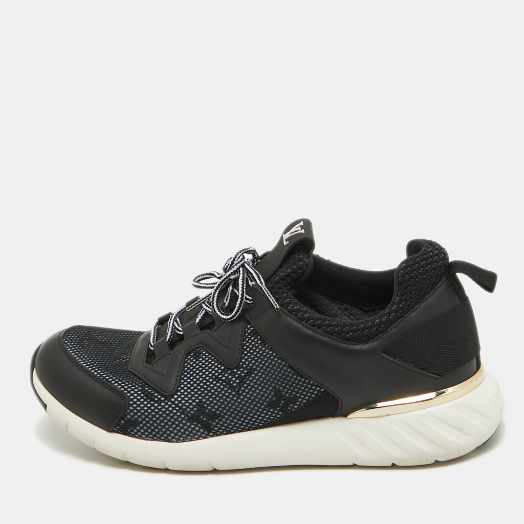 luxury-women-louis-vuitton-used-shoes-p917473-001 Louis Vuitton Black Mesh and Leather Aftergame Sneakers Size 40