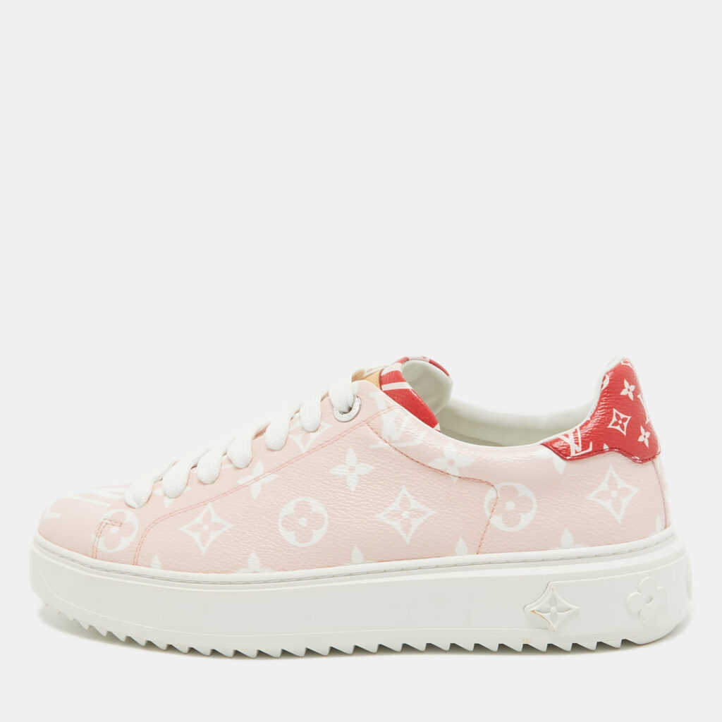 luxury-women-louis-vuitton-used-shoes-p918032-001 Louis Vuitton Pink Monogram Canvas Time Out Sneakers Size 40