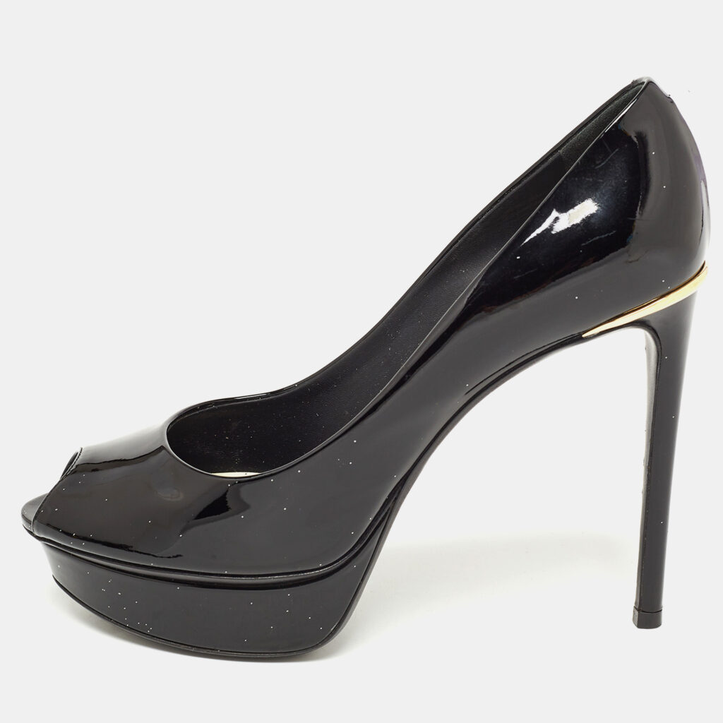luxury-women-louis-vuitton-used-shoes-p918317-001 Louis Vuitton Black Patent Leather Peep Toe Platform Pumps Size 37