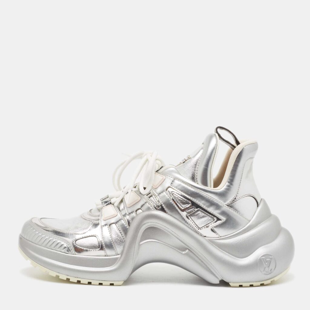luxury-women-louis-vuitton-used-shoes-p918663-005 Louis Vuitton Silver Leather Archlight Sneakers Size 40