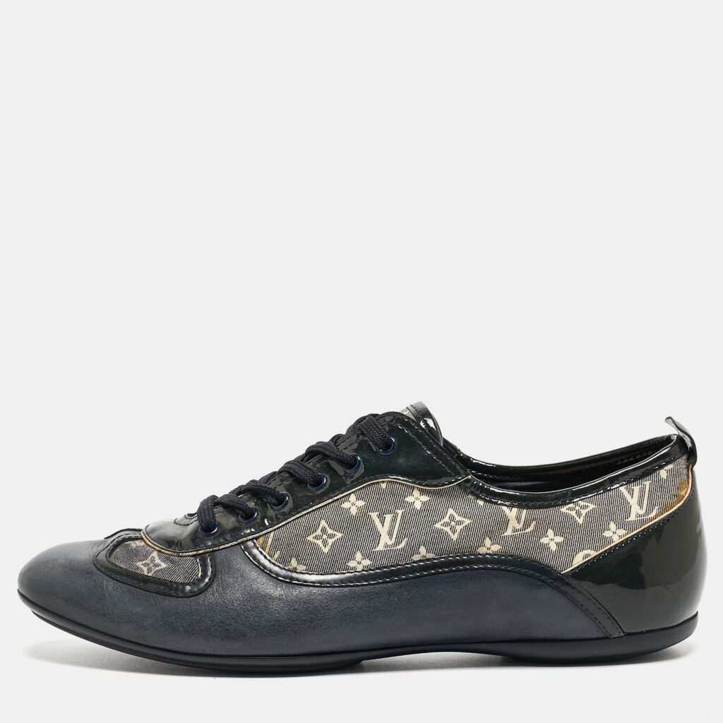luxury-women-louis-vuitton-used-shoes-p929798-004 Louis Vuitton Tricolor Leather and Monogram Canvas Low Top Sneakers Size 37