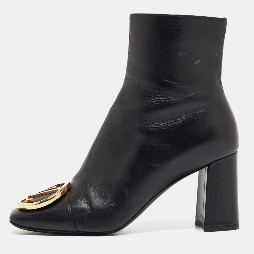 luxury-women-louis-vuitton-used-shoes-p942407-001 Louis Vuitton Black Leather Madeleine Block Heel Ankle Boots Size 37