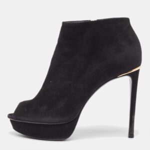 Louis Vuitton Black Suede Peep Toe Ankle Boots Size 37
